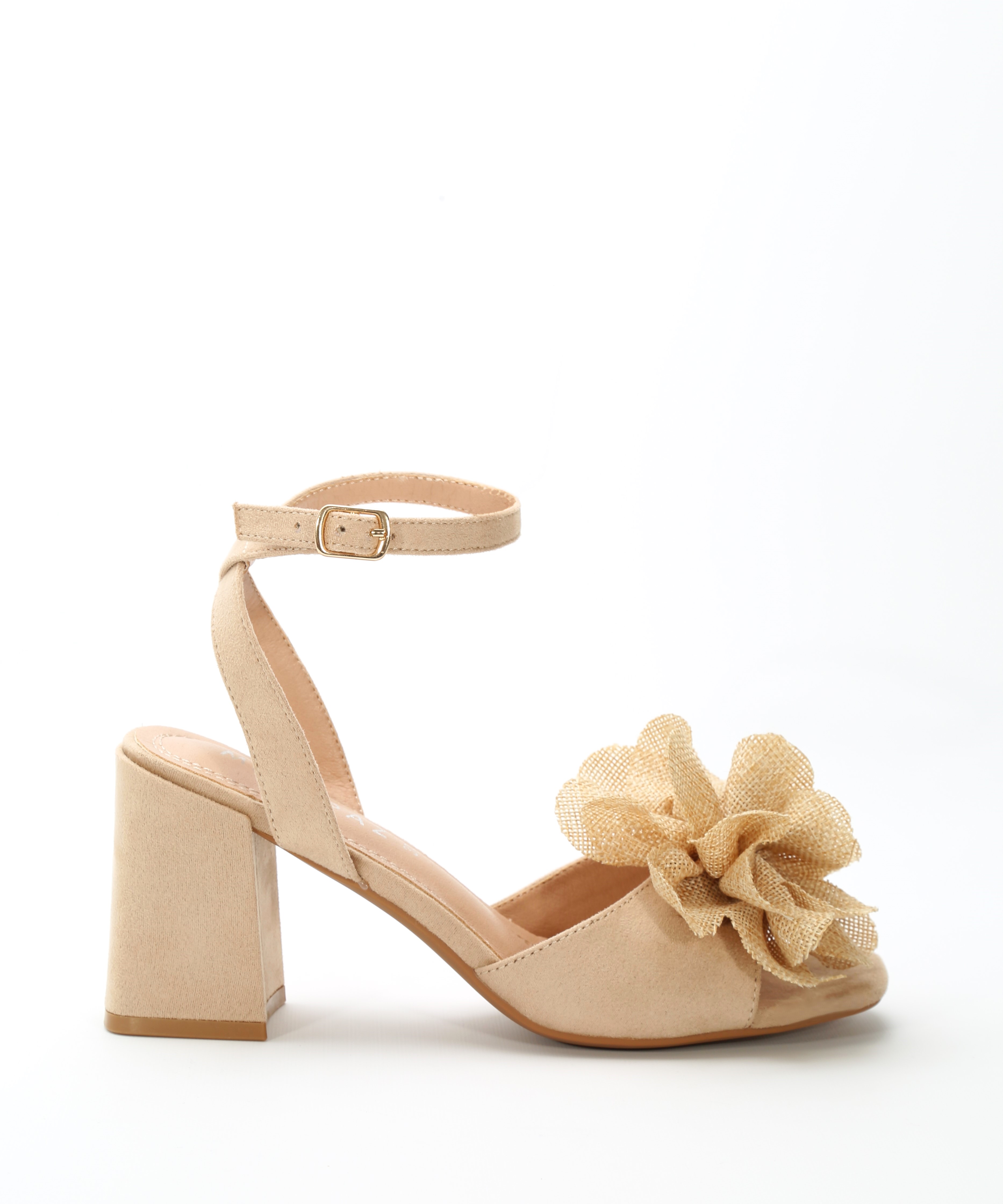 Sandalias tacón adorno floral